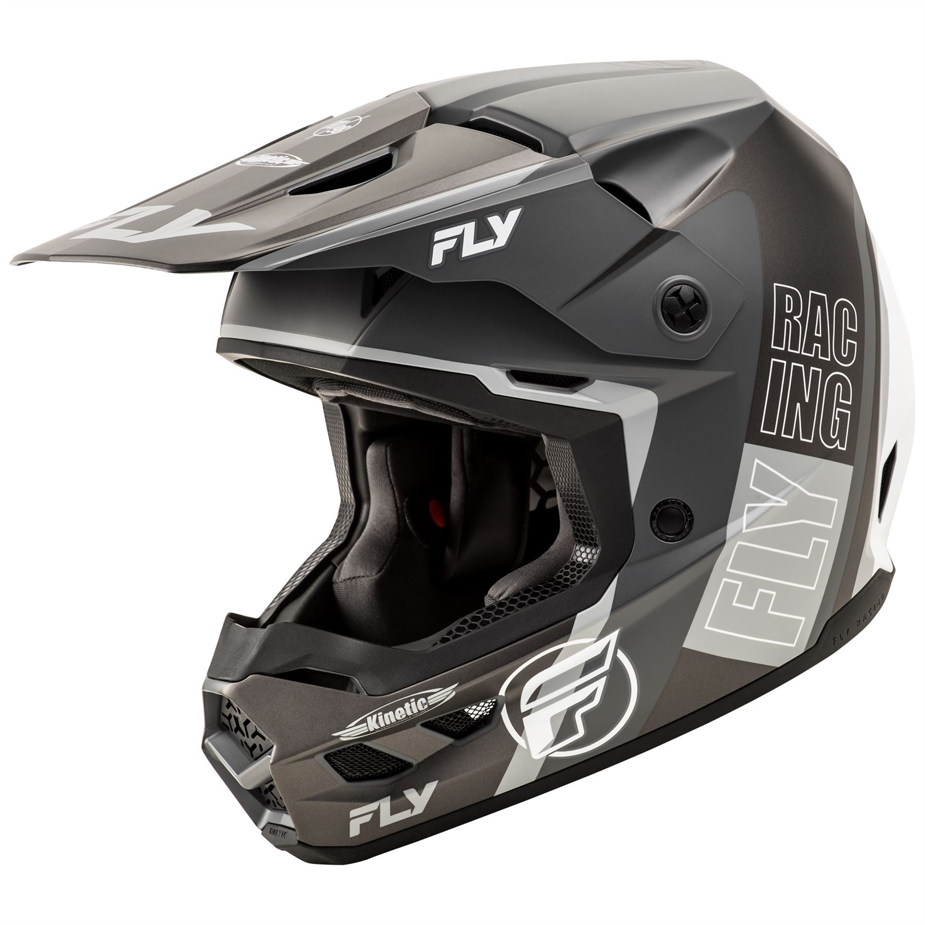 Fly Racing 2025 Kinetic Rally Motocross Helmet Matte Grey Black White